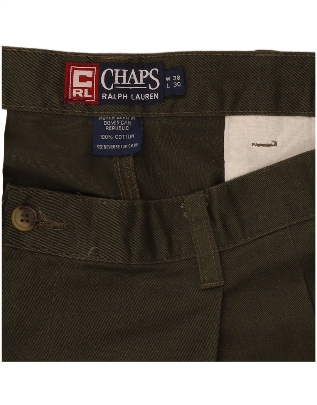 CHAPS RALPH LAUREN Pantalones chinos con pinzas para hombre W38 L30 Algodón caqui