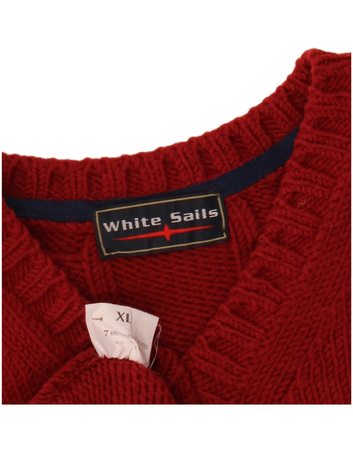 White Sails Jersey con Cuello en V y Manga 3/4 para Hombre XL Lana Merino Roja