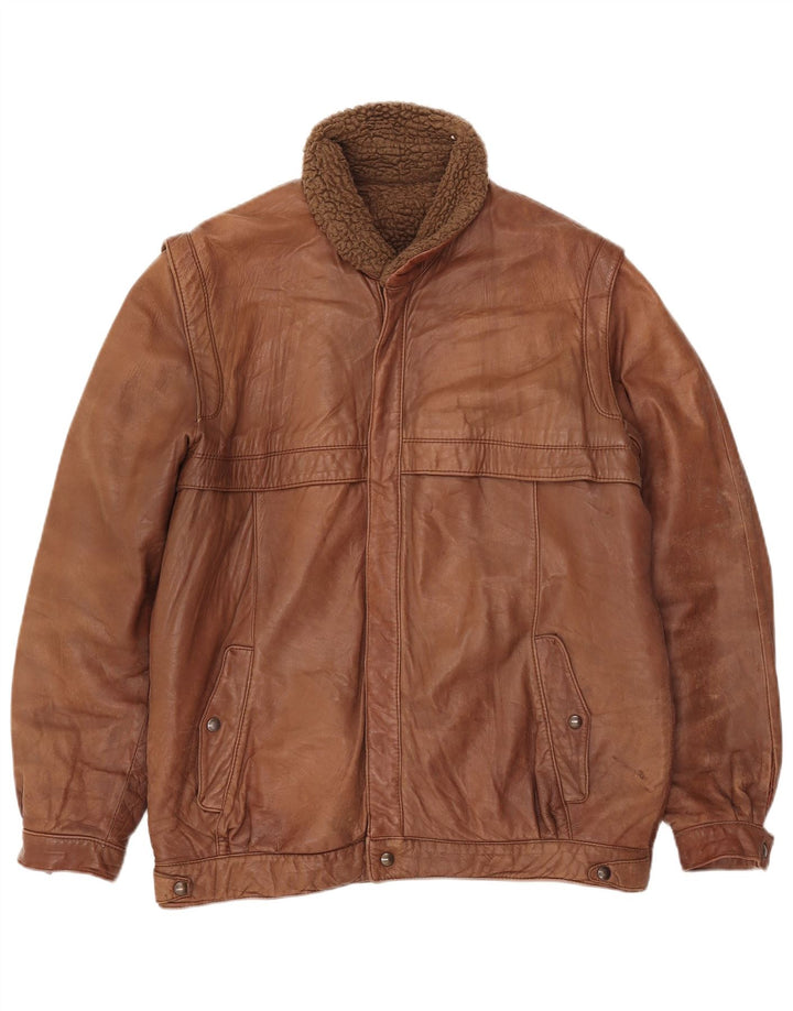 Vintage hombres cuero Sherpa chaqueta Reino Unido 38 cuero marrón medio