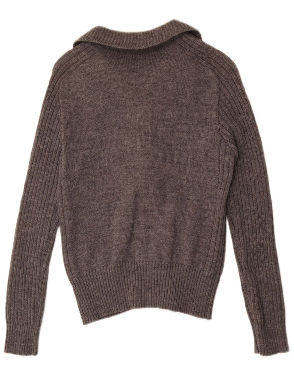 Vintage mujer completo zip cardigan suéter Reino Unido 4 XS gris colorblock