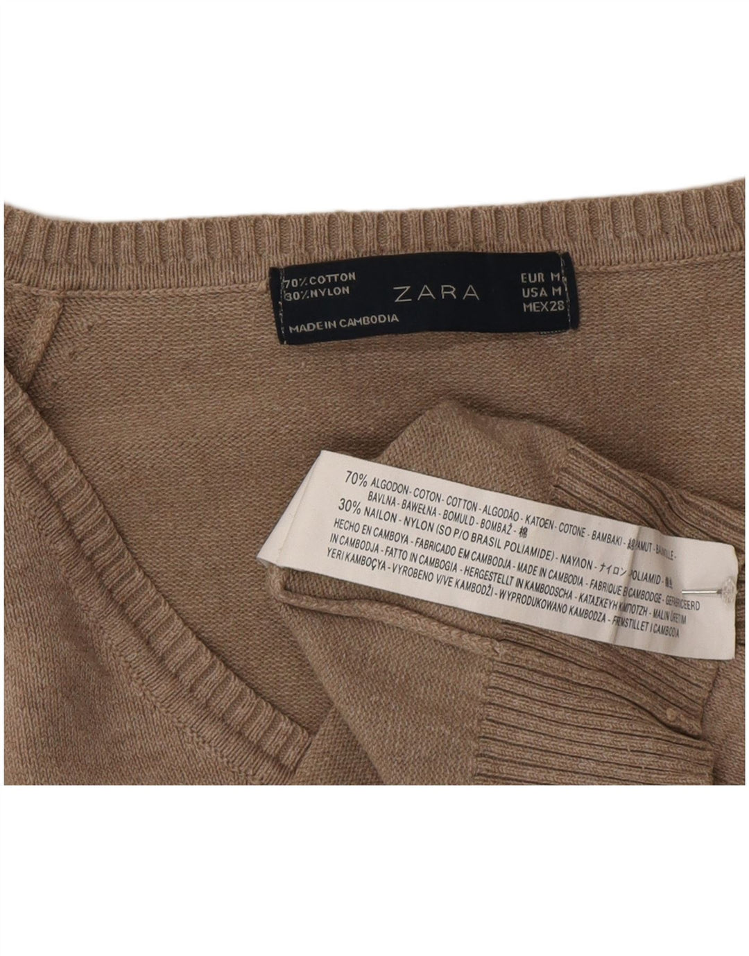 Zara - Jersey con cuello en V para mujer, talla 42, algodón gris medio