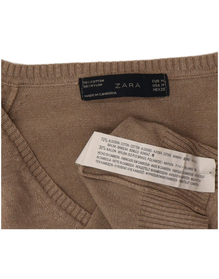 Zara - Jersey con cuello en V para mujer, talla 42, algodón gris medio