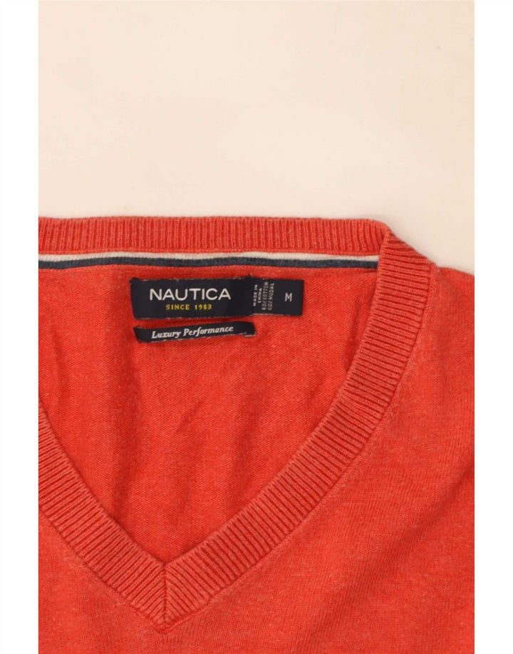 Nautica Jersey con Cuello en V para Hombre de algodón Rojo Mediano