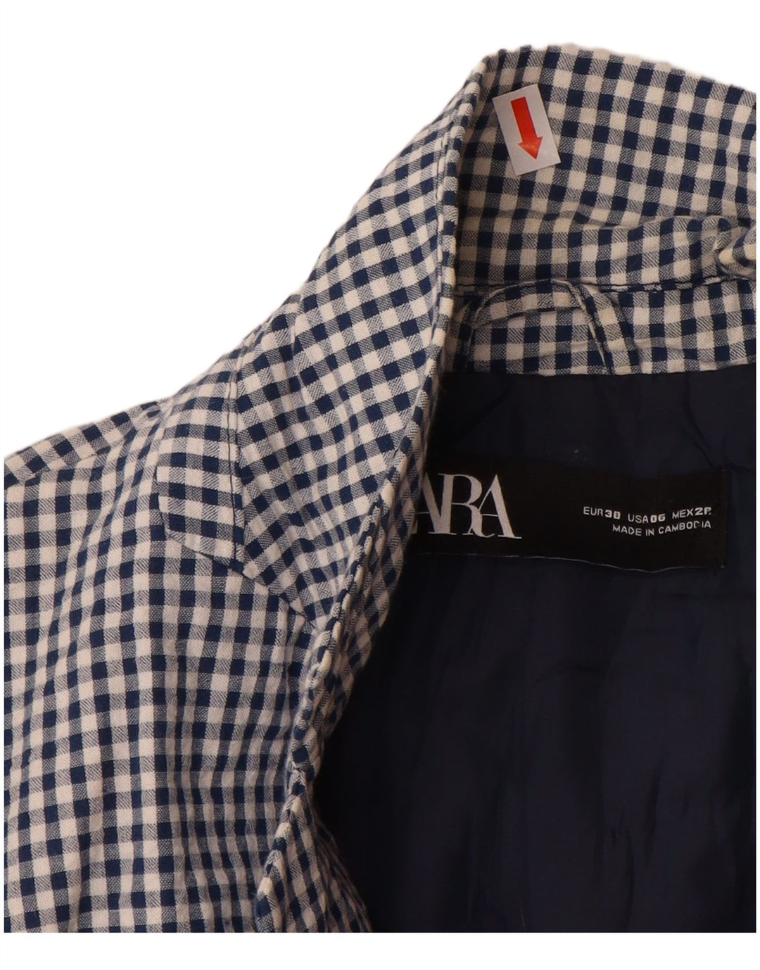 ZARA Mujer Blazer De 1 Botón EU 38 Pequeño Algodón A Cuadros Azul