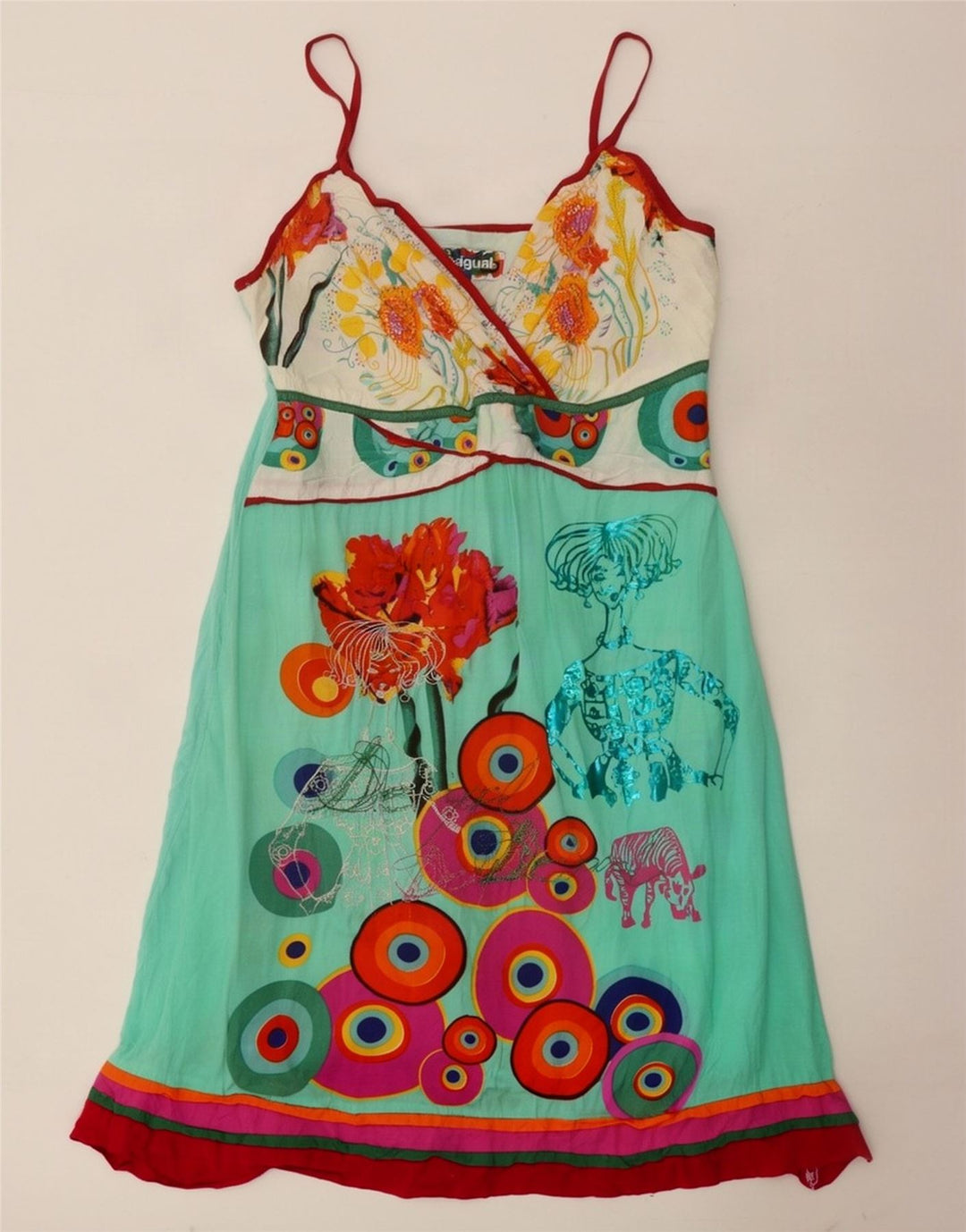 Desigual Mujer Vestido De Verano Gráfico EU 40 Viscosa Floral Azul Medio