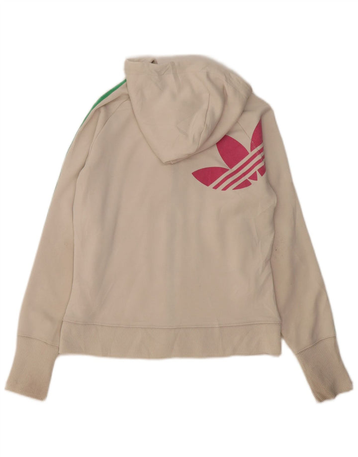 Adidas - Sudadera con capucha para mujer con cremallera gráfica, talla 40, poliéster blanco mediano