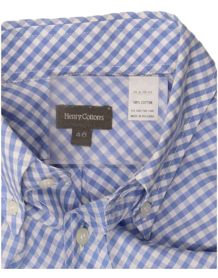 HENRY COTTONS Camisa para hombre Talla 40 Algodón a cuadros azul medio
