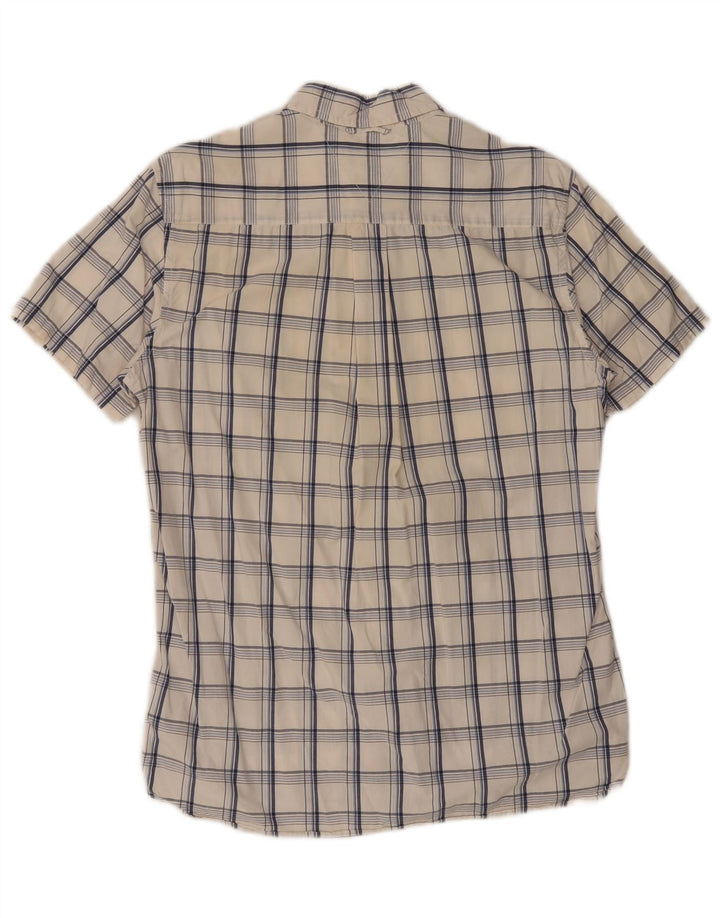 Camisa Tommy Hilfiger de manga corta con ajuste personalizado para hombre, algodón a cuadros blanco mediano
