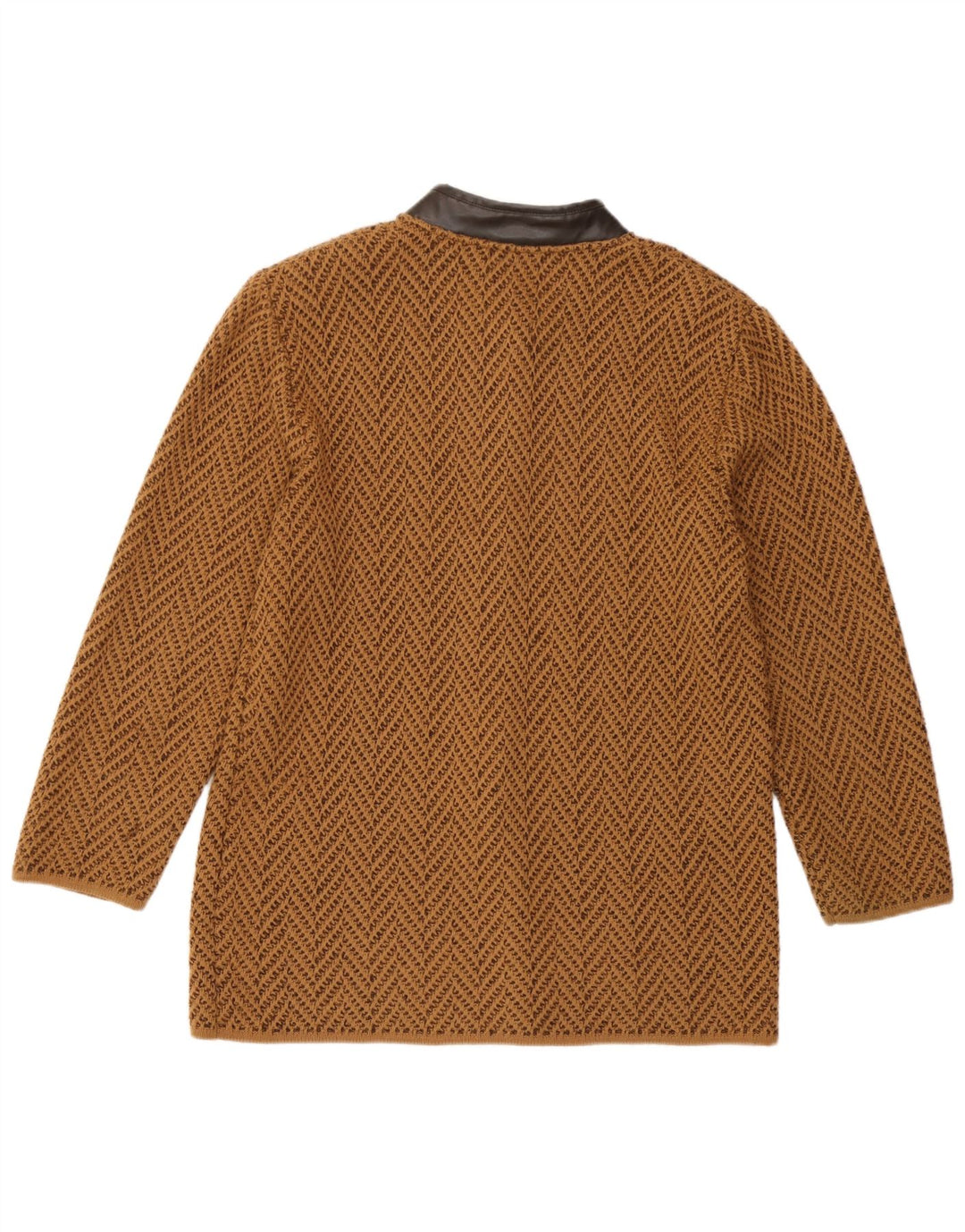Vintage mujer Cardigan suéter Reino Unido 14 marrón medio Chevron lana