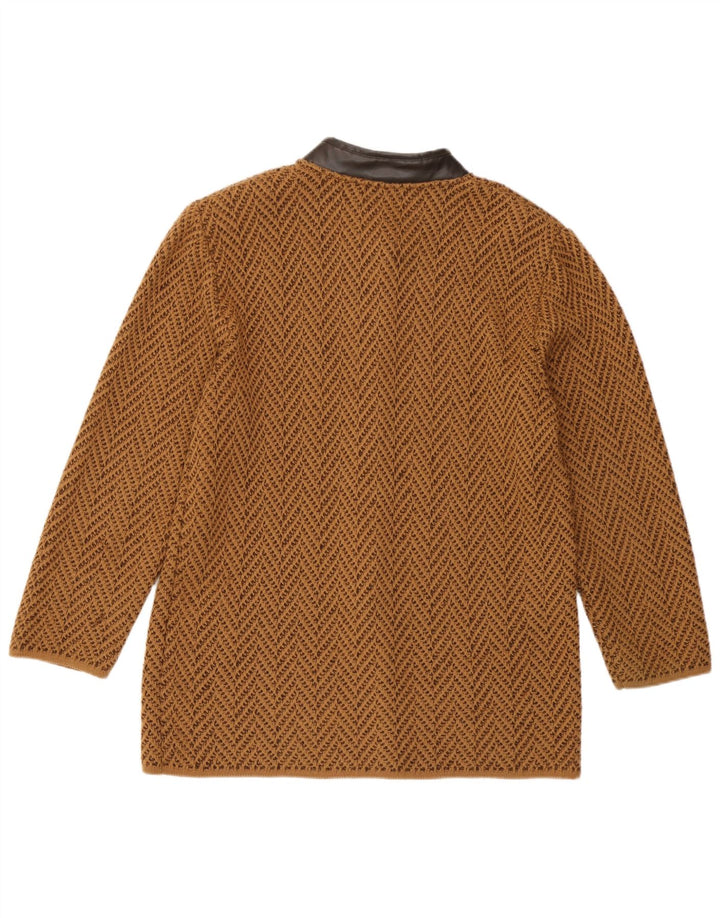 Vintage mujer Cardigan suéter Reino Unido 14 marrón medio Chevron lana