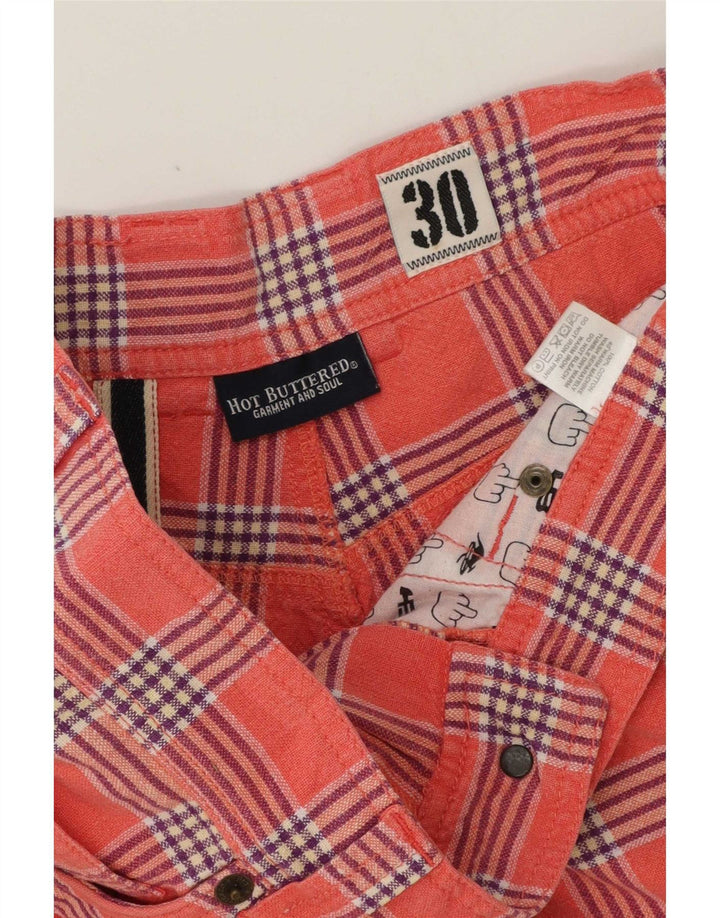 Pantalones cortos casuales vintage para hombre W30 algodón a cuadros rosa medio