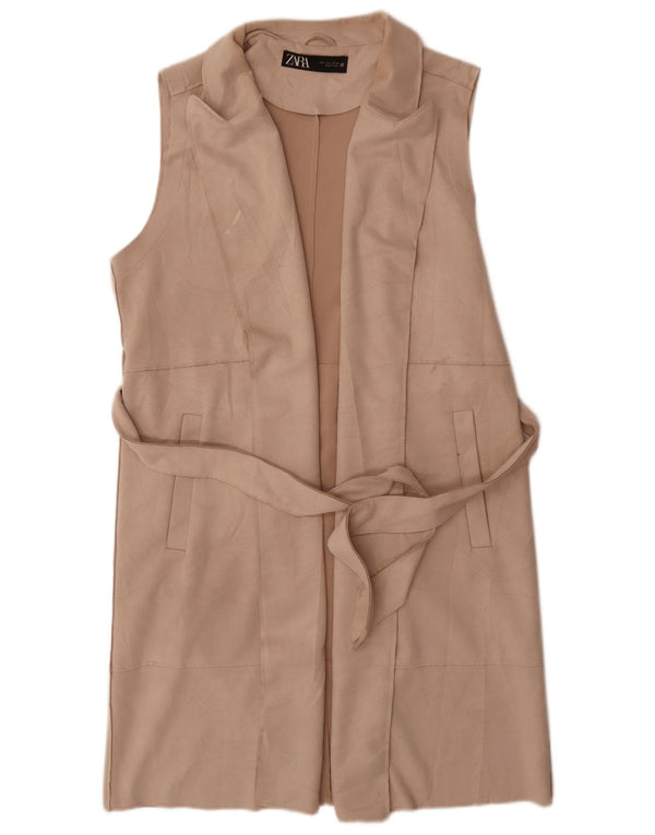 Zara Mujer Chaleco Largo UK 46 Grande Poliéster Beige