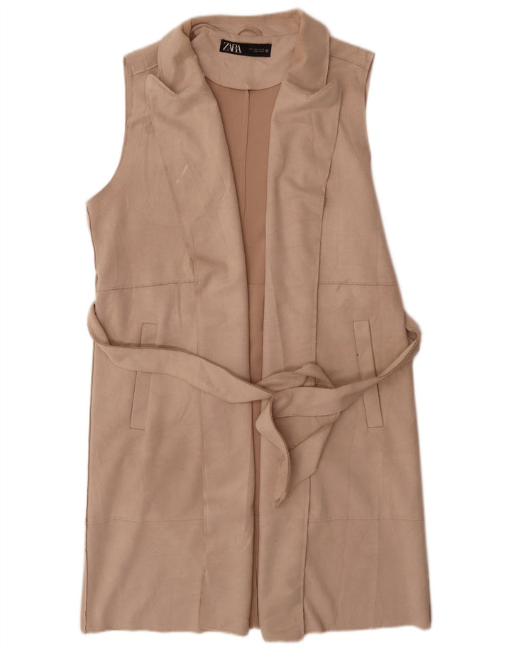 Zara Mujer Chaleco Largo UK 46 Grande Poliéster Beige