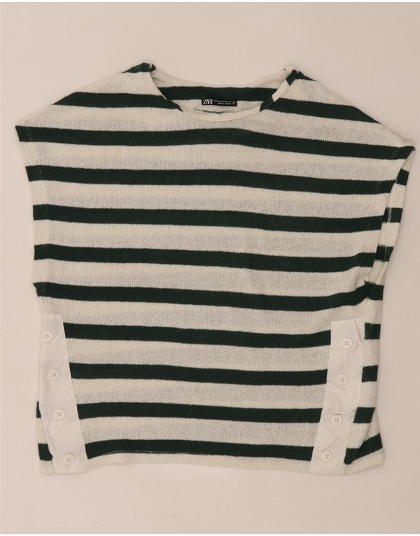 Zara Camiseta Mujer Top UK 40 Mediano Rayas Blancas