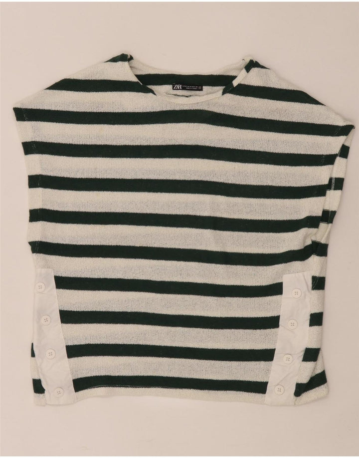Zara Camiseta Mujer Top UK 40 Mediano Rayas Blancas
