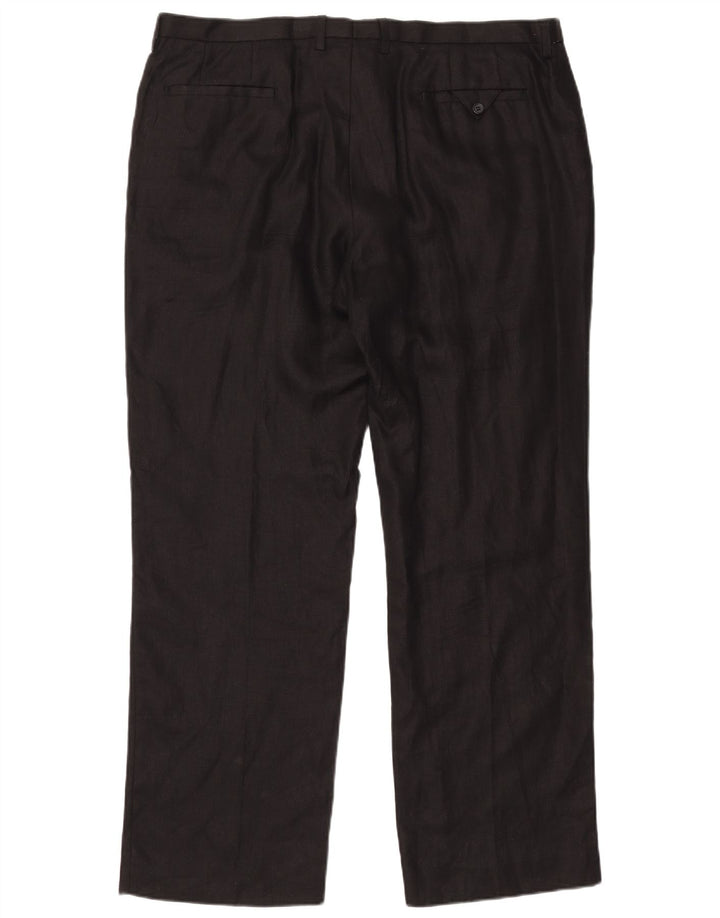 MARKS & SPENCER Pantalones de traje rectos Autograph para hombre W42 L33 Lino negro