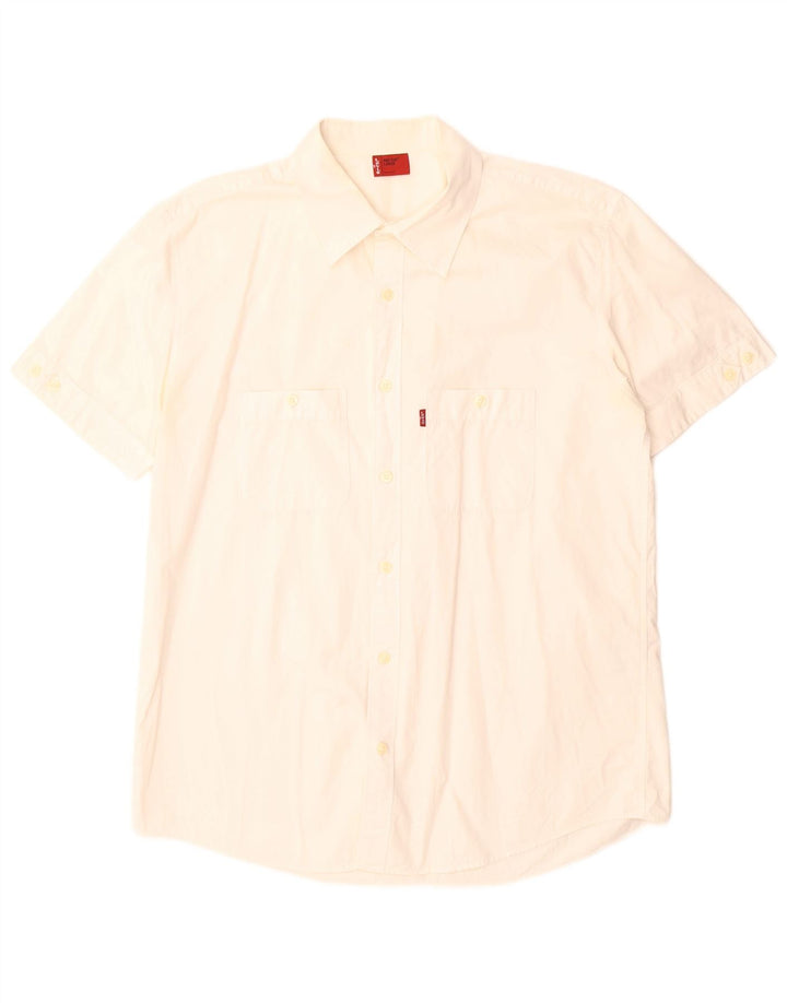 Levi's Camisa de manga corta para hombre, talla grande, de algodón blanco roto