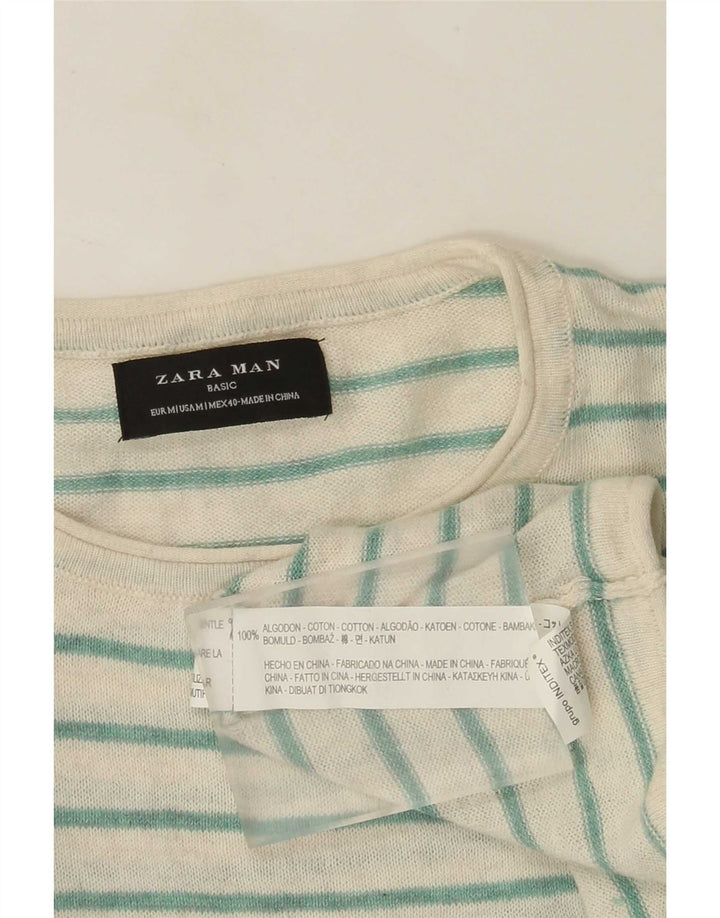 Zara Hombre Jersey Cuello Redondo Algodón Rayas Verde Medio