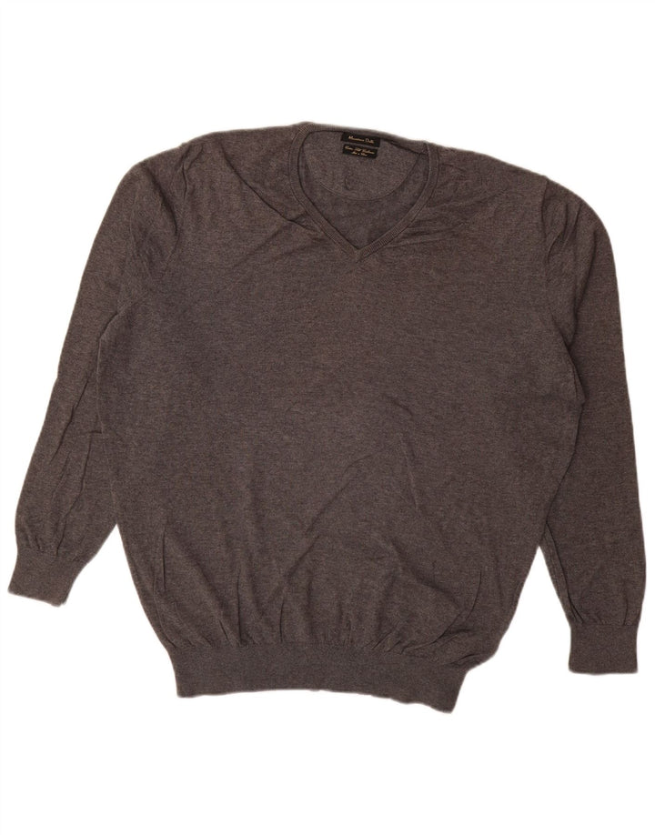 MASSIMO DUTTI Jersey Cuello Pico Hombre XL Gris Algodón