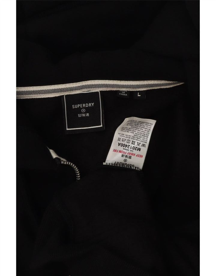 Superdry Sudadera con capucha y cremallera para hombre, talla grande, algodón negro