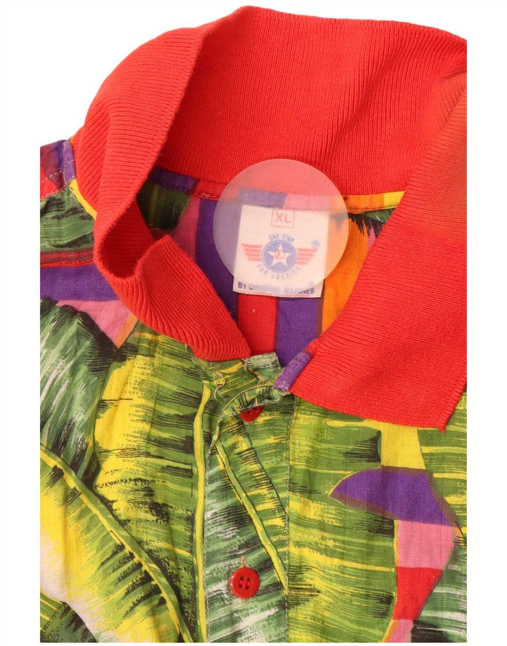 VINTAGE Camisa pullover de manga corta para hombre XL Multicolor Floral Tropical