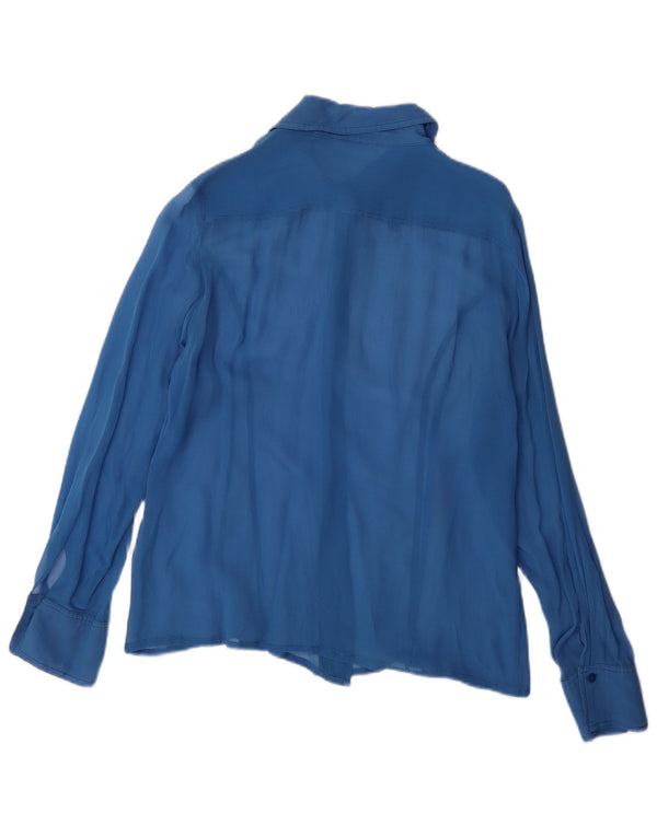 Vintage mujer camisa blusa Reino Unido 14 azul grande