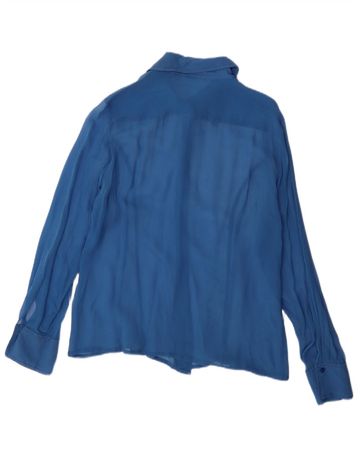 Vintage mujer camisa blusa Reino Unido 14 azul grande