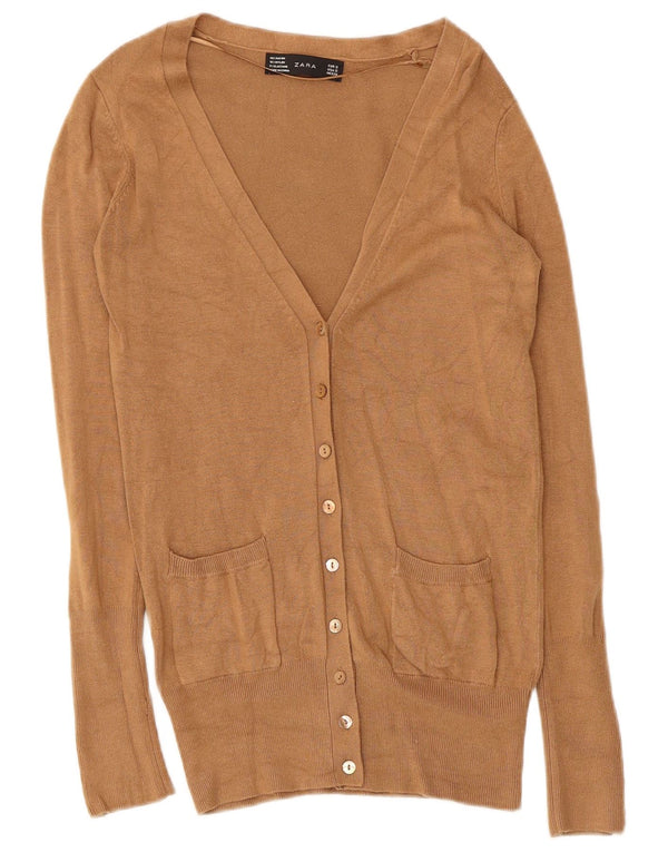 Zara Mujer Cárdigan Suéter UK 10 Pequeño Rayón Beige