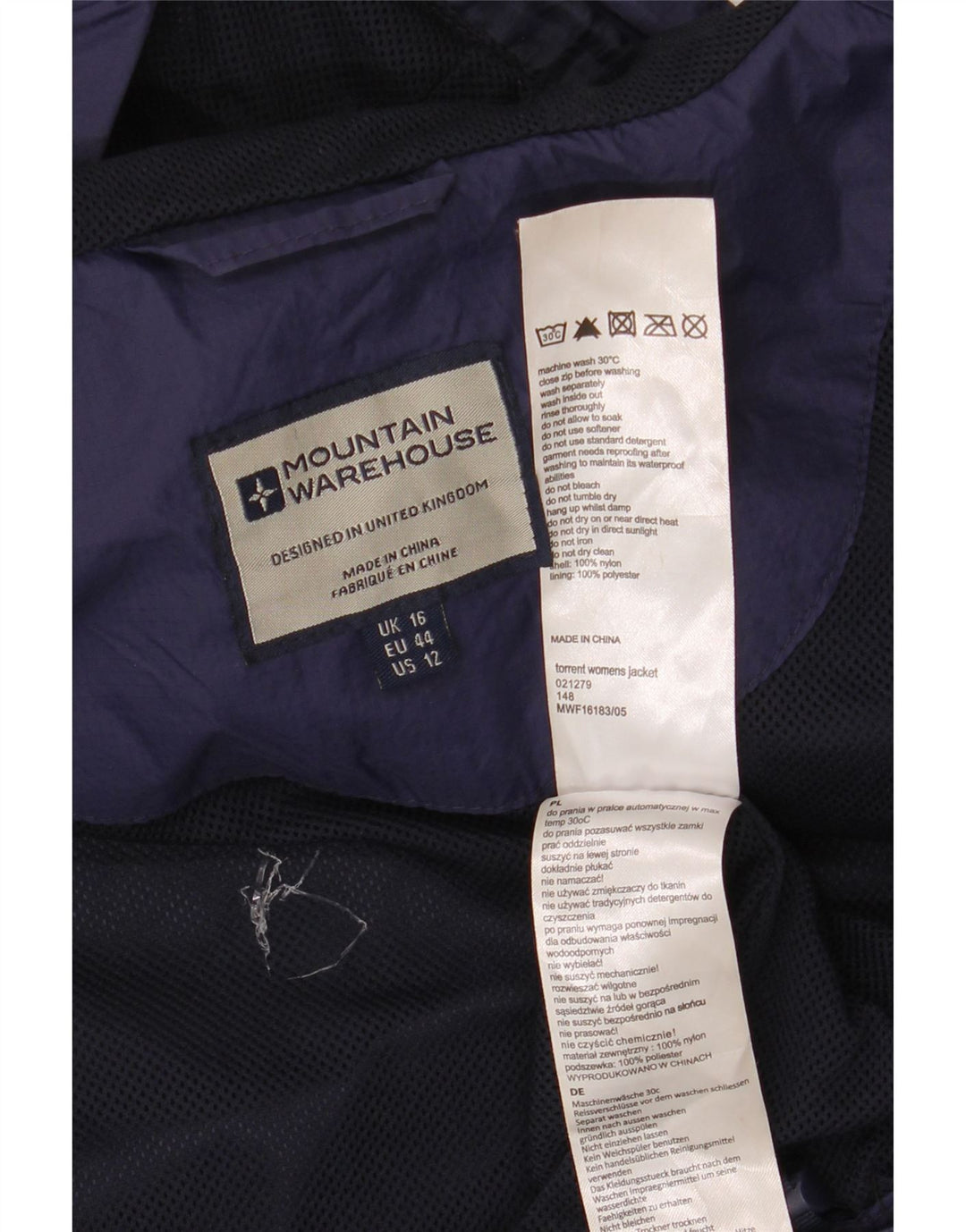 Chaqueta impermeable con capucha para mujer Mountain Warehouse UK 46 Large Nylon azul marino