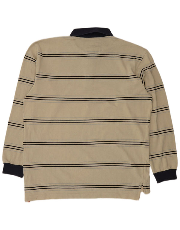 Sergio Tacchini Polo de rugby de manga larga para hombre, talla 2XL, algodón a rayas beige