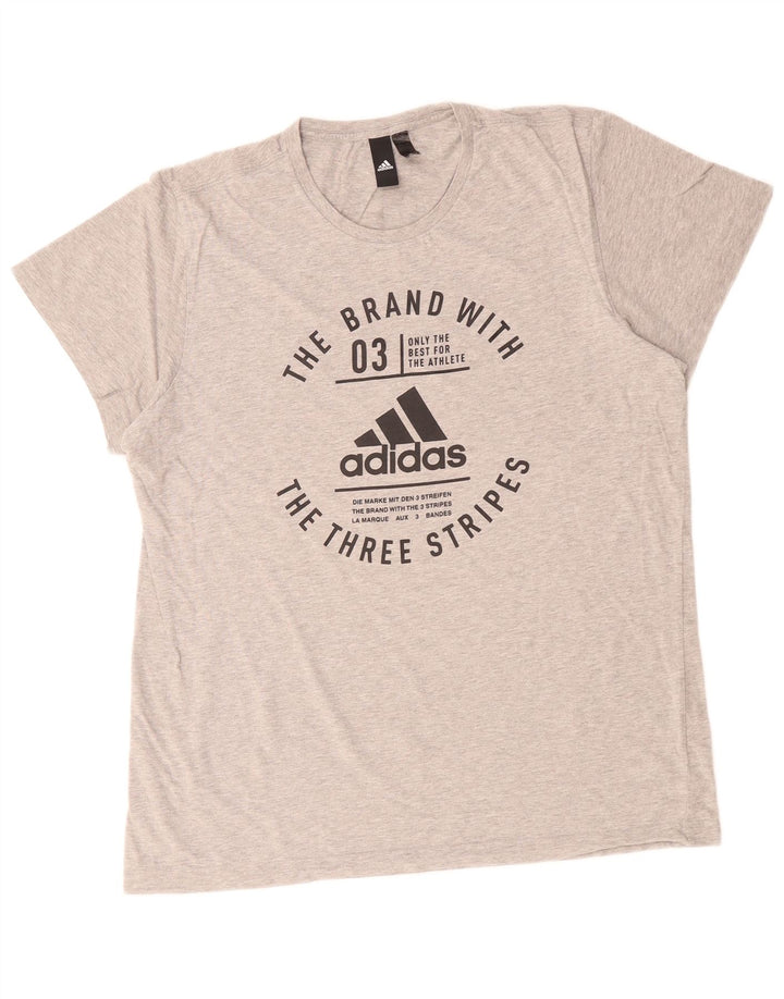 Adidas Hombre Camiseta Gráfica Top Algodón Gris Medio