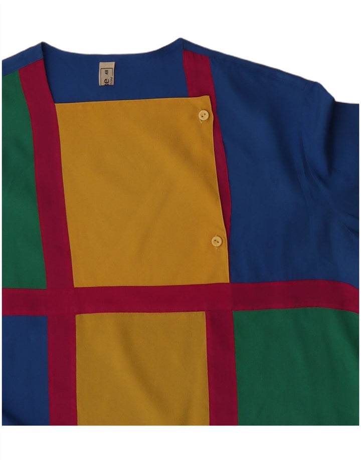 Blusa vintage de manga larga para mujer Top IT 48 XL Azul Colorblock Poliéster