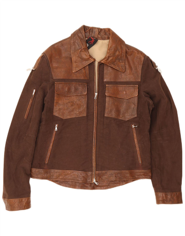 Vintage mujer chaqueta de cuero Reino Unido 20 2XL marrón