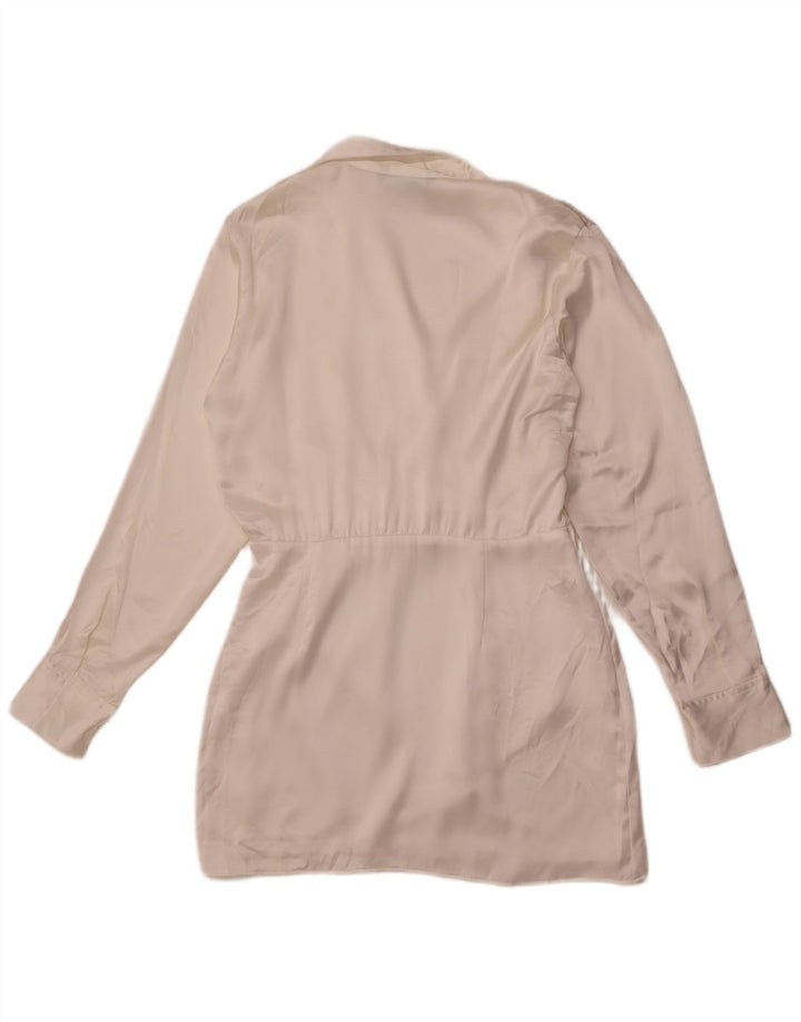 ZARA Vestido camisero tipo jersey para mujer UK 44 Seda blanca mediana