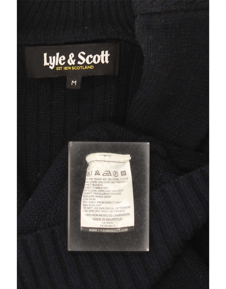 Lyle & Scott Cárdigan para hombre de lana de cordero azul marino mediano