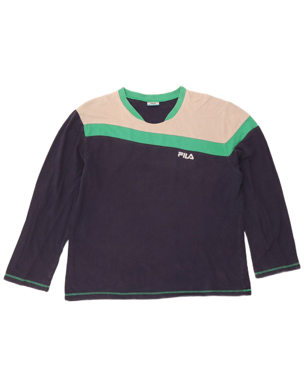 Fila Hombre Top Manga Larga XL Azul Marino Colorblock Algodón