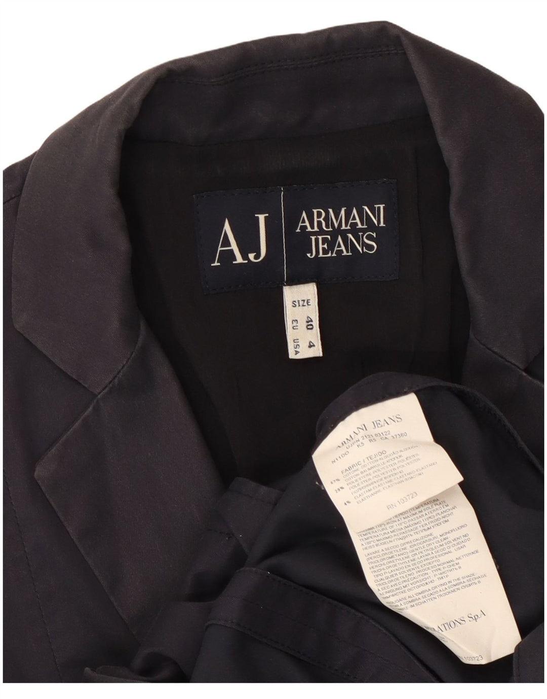ARMANI Chaqueta tipo blazer corta con 2 botones para mujer US 4 Small Azul marino Algodón