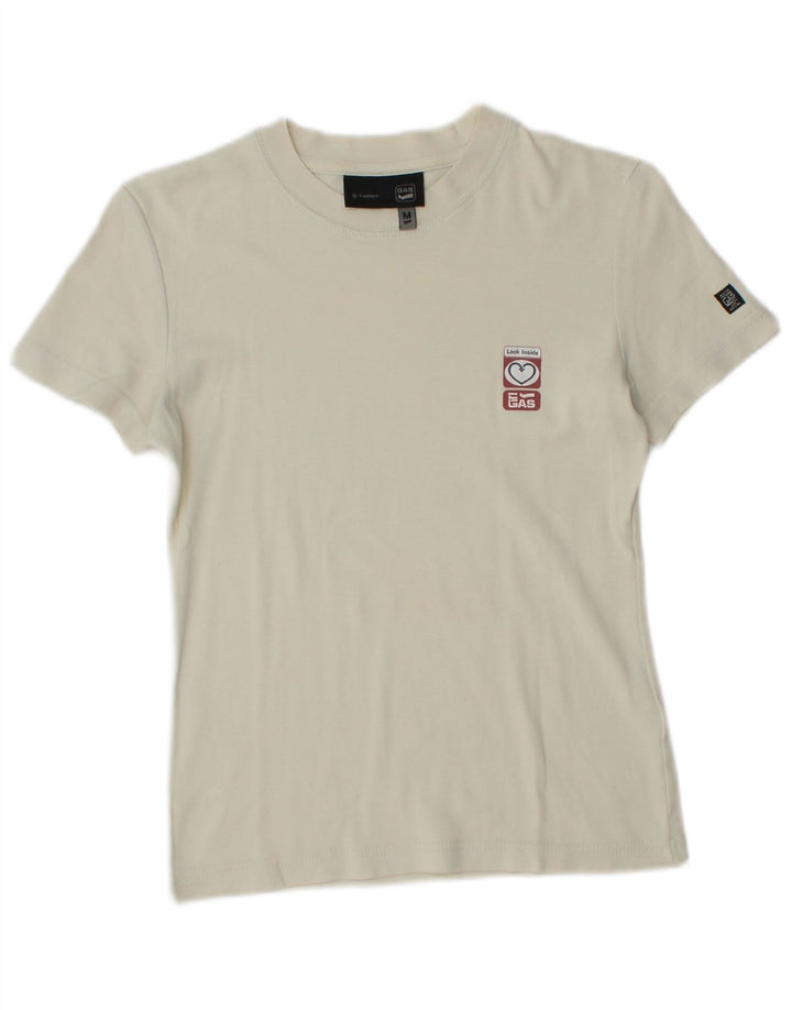 Gas Camiseta para mujer Top UK 12 Medium White Cotton