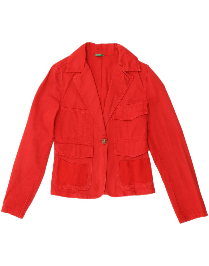 Benetton Blazer De Mujer Con Estampado De 1 Botón IT 42 Medium Rojo Algodón