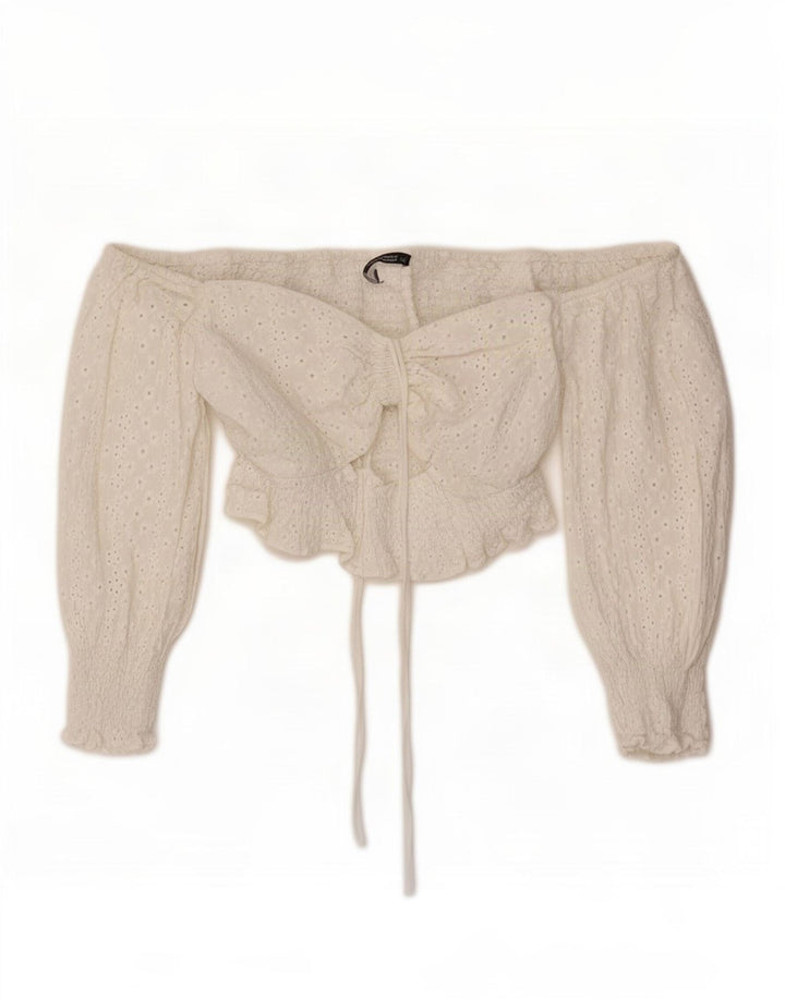 Zara Top corto con hombros descubiertos y manga 3/4 para mujer UK 40 Medium White