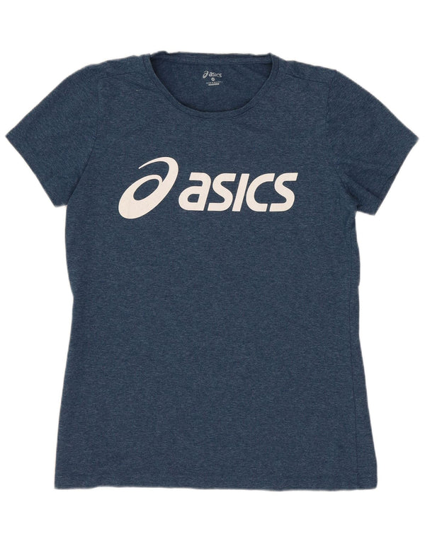 ASICS Camiseta gráfica para mujer Top UK 12 Medium Azul marino Algodón moteado