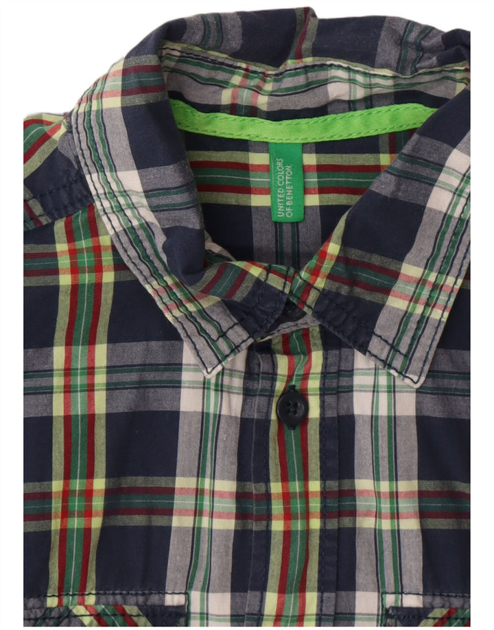 BENETTON Camisa Niño 9-10 Años Azul Marino Cuadros