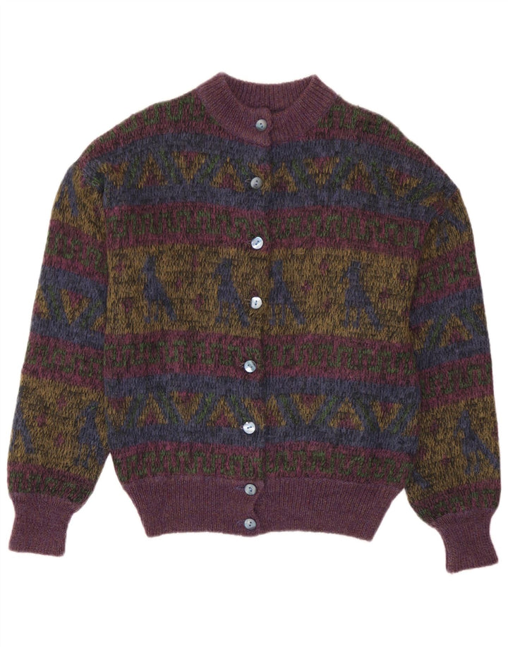 Vintage mujer Cardigan suéter Reino Unido 14 medio multicolor geométrico