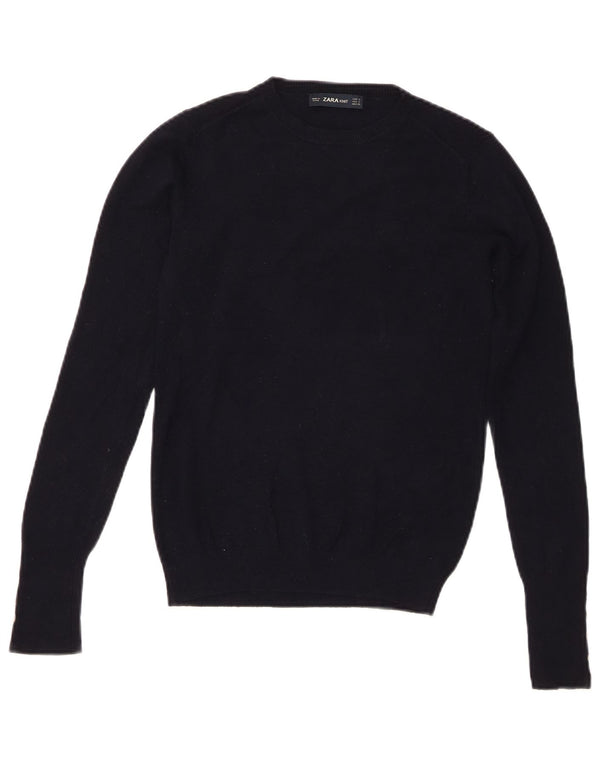 Zara Mujer Cuello Redondo Jersey Jersey UK 10 Small Azul Marino Viscosa