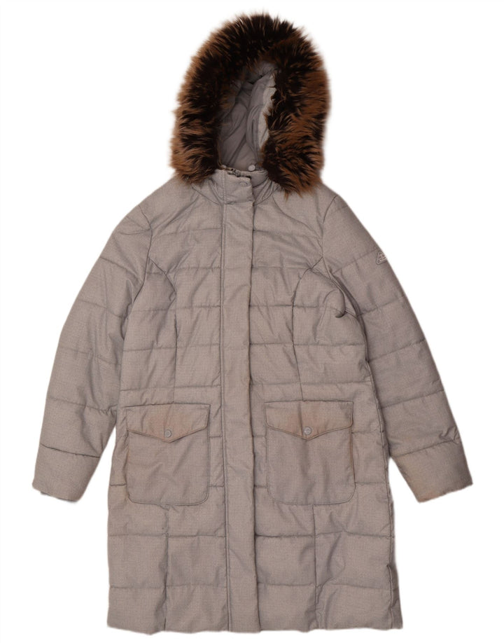 Barbour Abrigo acolchado con capucha para mujer UK 46 Poliéster gris grande