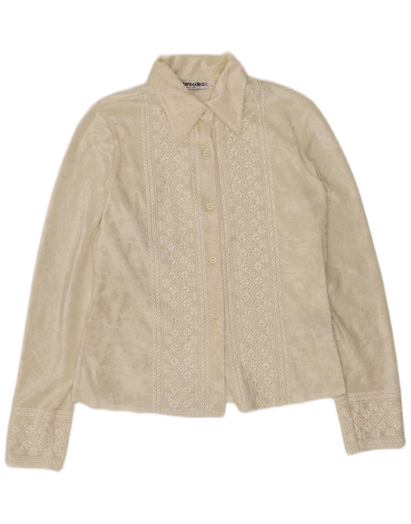 ENARA CAMICE Womens Velour Shirt Blouse UK 12 Medium Off White Floral Silk