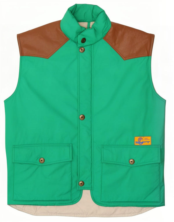 Vintage hombres acolchado chaleco Reino Unido 40 grande verde colorblock poliamida