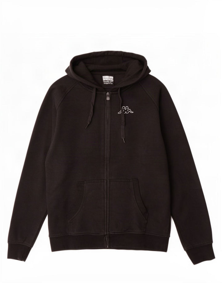 Kappa Hombre Zip Sudadera Con Capucha Suéter Mediano Negro Algodón