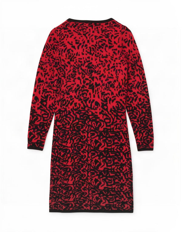Monsoon Vestido estilo jersey de manga larga para mujer UK 8 Small Rojo Animal Print Viscosa