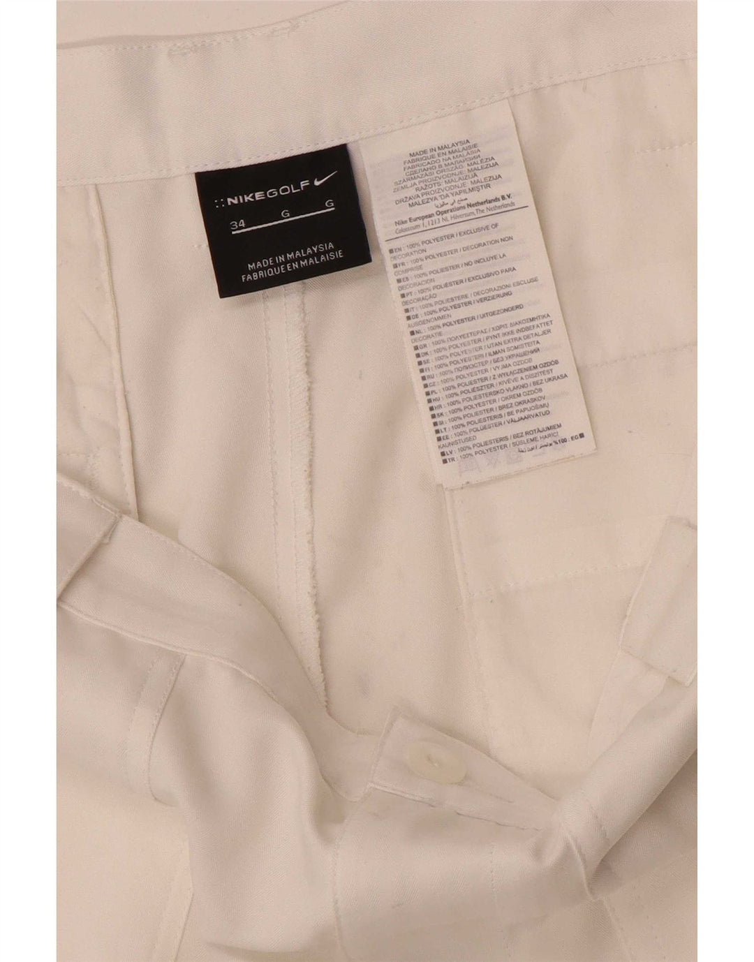 Pantalones cortos chinos Nike para hombre W34 poliéster blanco grande